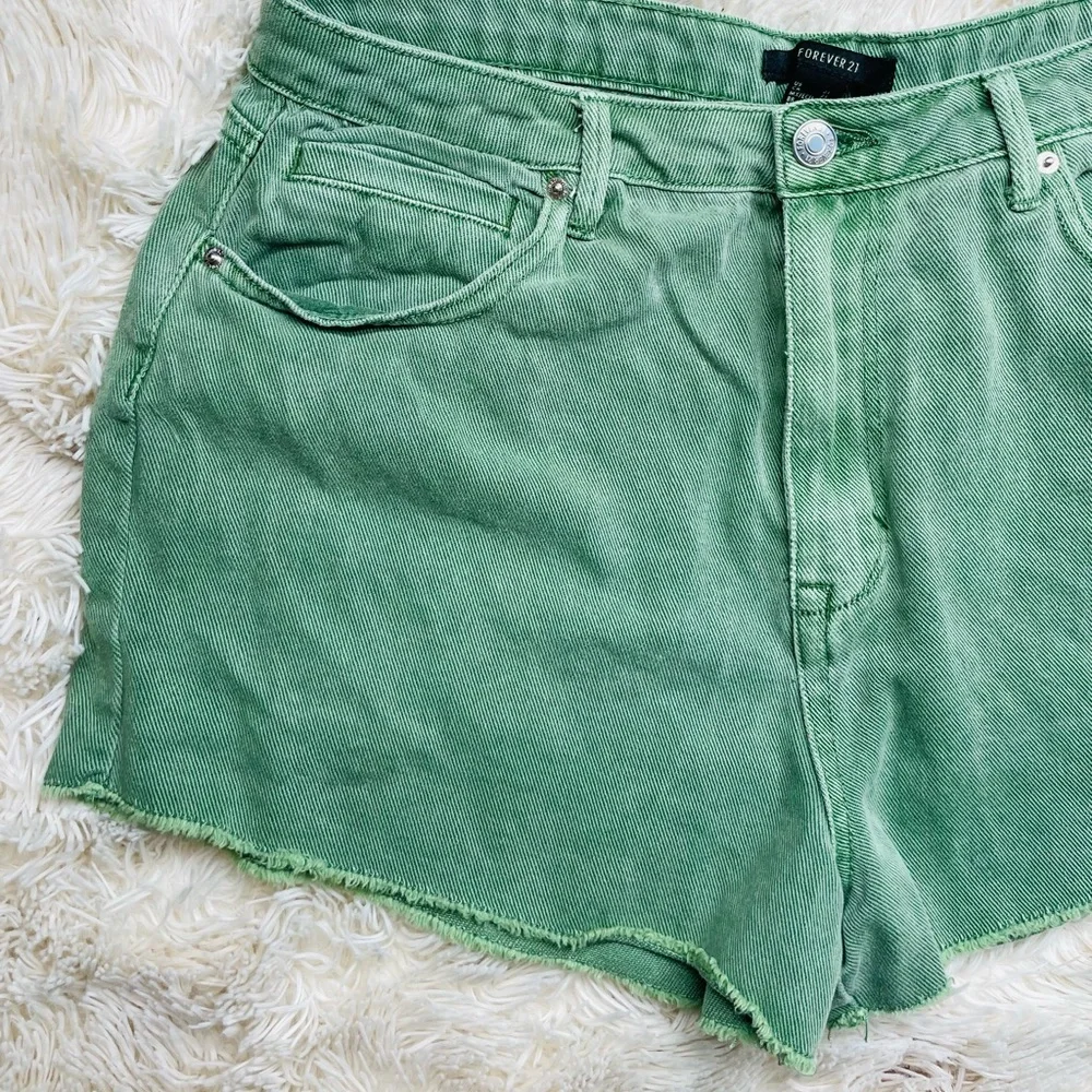 Forever 21 31 Green Distressed Raw Hem Denim Shorts